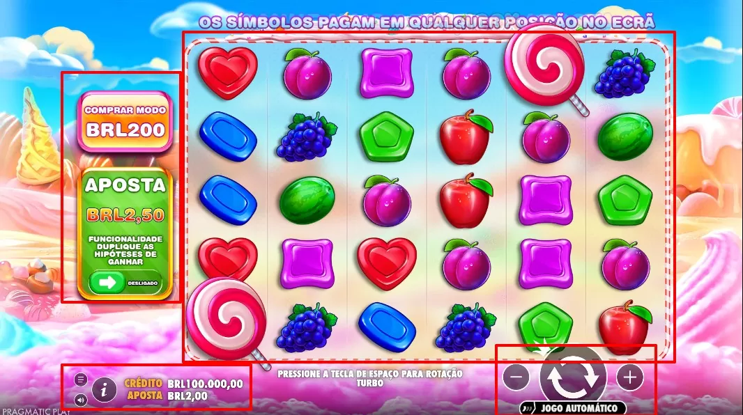 Sweet bonanza Interface do jogo